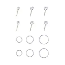 Multi-Pack CZ Round Pin and Hoop Nose Rings 12 Pack - 20 Gauge at Spencer's