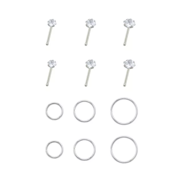 Multi-Pack CZ Round Pin and Hoop Nose Rings 12 Pack - 20 Gauge at Spencer's