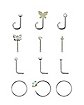 Multi-Pack Silvertone L-Bend Nose Rings Pin Nose Rings and Hoop Nose Rings 12 Pack - 20 Gauge