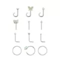 Multi-Pack Silvertone L-Bend Nose Rings Pin Nose Rings and Hoop Nose Rings 12 Pack - 20 Gauge at Spencer's