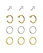 Multi-Pack CZ Goldtone and Silvertone Pin Nose Rings and Hoop Nose Rings 12 Pack - 20 Gauge