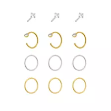 Multi-Pack CZ Goldtone and Silvertone Pin Nose Rings and Hoop Nose Rings 12 Pack - 20 Gauge at Spencer's