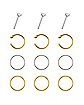 Multi-Pack CZ Goldtone and Silvertone Pin Nose Rings and Hoop Nose Rings 12 Pack - 20 Gauge