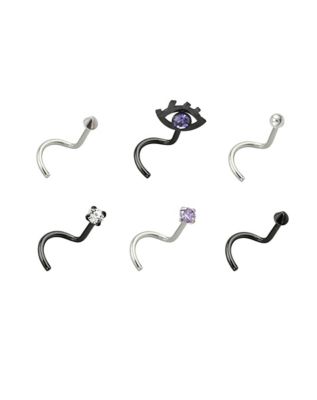 Multi-Pack CZ Eye Screw Nose Rings 6 Pack - 20 Gauge