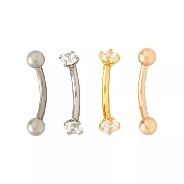 Multi-Pack CZ Silvertone and Goldtone Pronged Curved Barbells 4 Pack - 16 Gauge at Spencer's