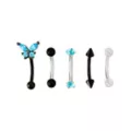Blue CZ Butterfly Curved Barbells 5 Pack - 16 Gauge at Spencer's
