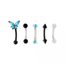 Blue CZ Butterfly Curved Barbells 5 Pack - 16 Gauge at Spencer's