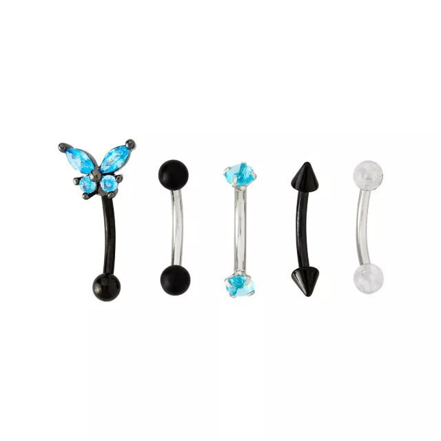 Blue CZ Butterfly Curved Barbells 5 Pack - 16 Gauge at Spencer's