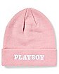 Pink Playboy Embroidered Cuff Beanie Hat