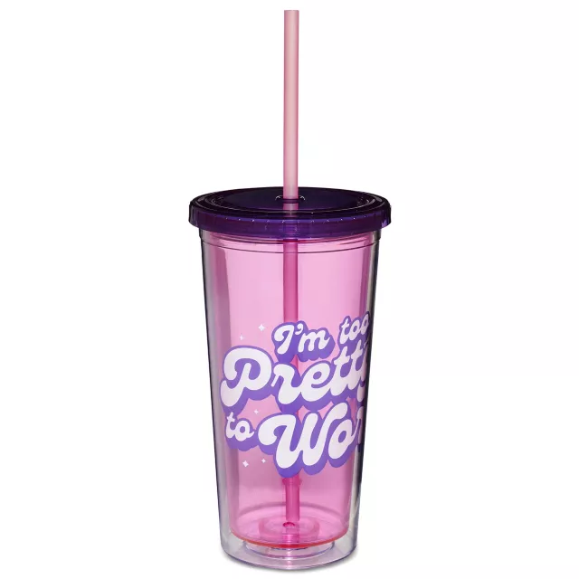 Too Pretty To Work Cup with Straw - 16 oz. - Spencer's