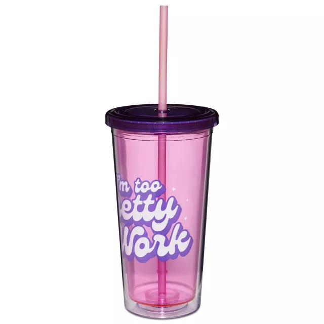 Too Pretty To Work Cup with Straw - 16 oz. - Spencer's