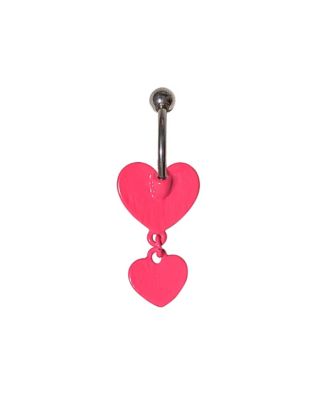 Hot Pink Eat Me Heart Dangle Belly Ring - 14 Gauge