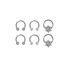 CZ and Flower Horseshoe and Captive Rings 6 Pack - 16 Gauge at Spencer's