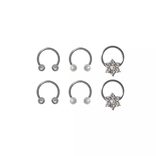 CZ and Flower Horseshoe and Captive Rings 6 Pack - 16 Gauge at Spencer's