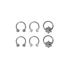 CZ and Flower Horseshoe and Captive Rings 6 Pack - 16 Gauge at Spencer's