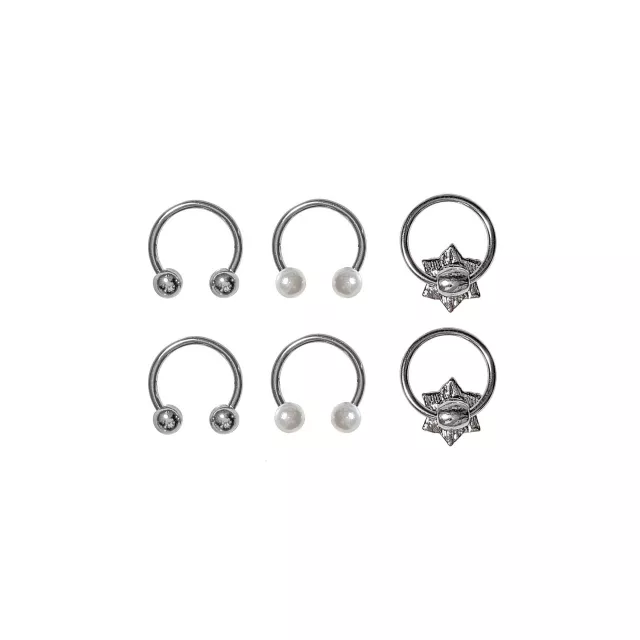 CZ and Flower Horseshoe and Captive Rings 6 Pack - 16 Gauge at Spencer's