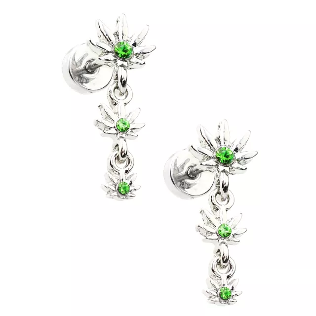 Green CZ Weed Lead Dangle Fake Plugs - 18 Gauge at Spencer's