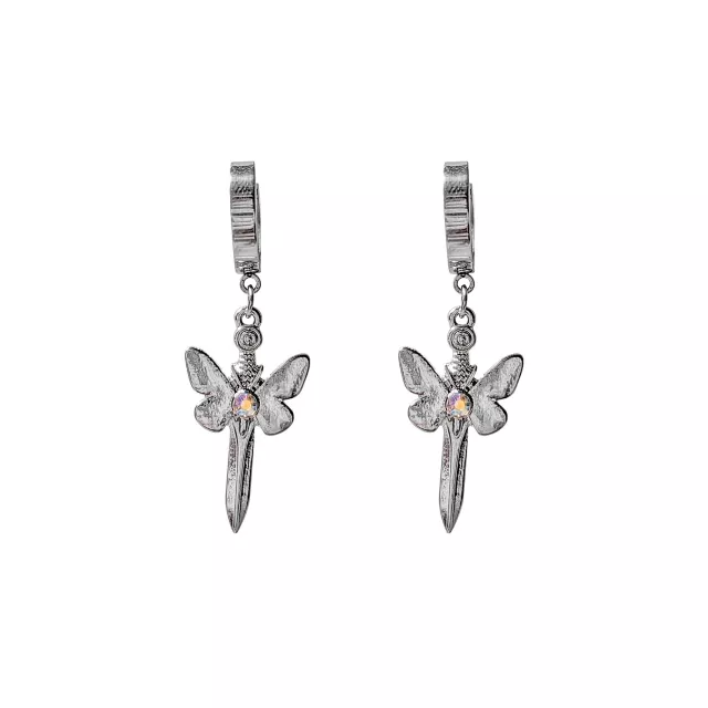 Butterfly Sword Huggie Dangle Earrings - 18 Gauge at Spencer's