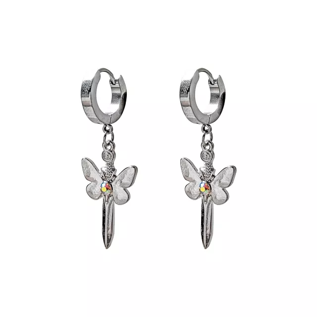 Butterfly Sword Huggie Dangle Earrings - 18 Gauge at Spencer's