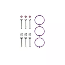 Multi-Pack CZ Pink Pin Nose Rings and Hoop Nose Rings 9 Pack - 20 Gauge at Spencer's