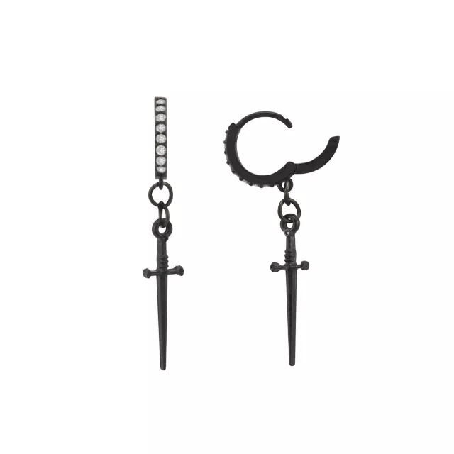 CZ Black Antique Pointy Dagger Handle Huggie Hoop Dangle Earrings at Spencer's