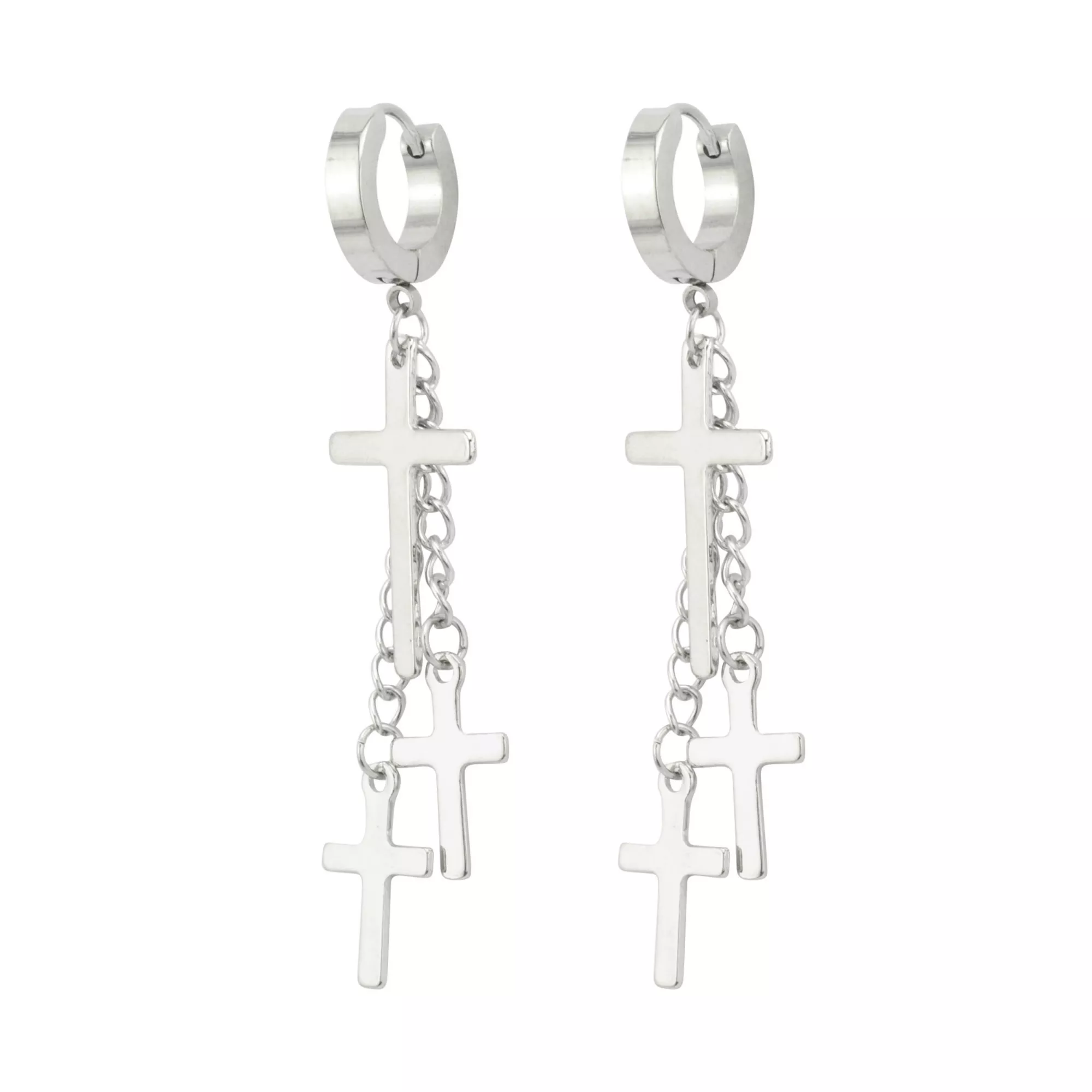 Triple Cross Dangle Huggie Hoop Earrings at Spencer's