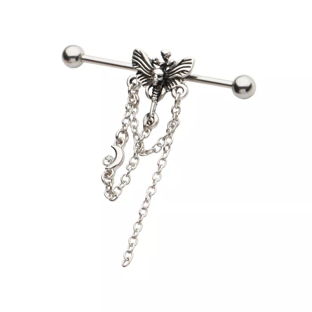 Death Moth Dangle Chain Industrial Barbell 14 Gauge Spencer's