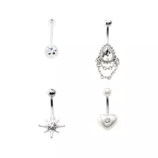 Multi-Pack CZ Star Heart and Teardrop Belly Rings 4 Pack - 14 Gauge at Spencer's