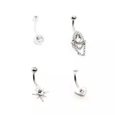 Multi-Pack CZ Star Heart and Teardrop Belly Rings 4 Pack - 14 Gauge at Spencer's
