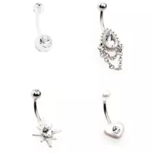 Multi-Pack CZ Star Heart and Teardrop Belly Rings 4 Pack - 14 Gauge at Spencer's
