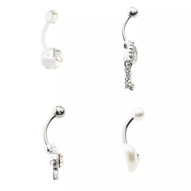 Multi-Pack CZ Star Heart and Teardrop Belly Rings 4 Pack - 14 Gauge at Spencer's