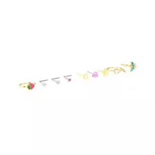 Multi-Pack CZ Flower and Strawberry Mixed Nose Rings 9 Pack - 20 Gauge at Spencer's