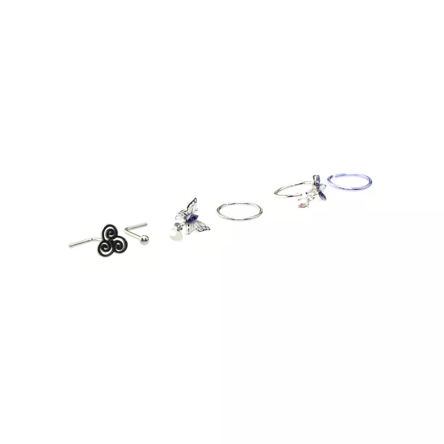 Multi-Pack CZ Butterfly Swirl Hoop Nose Rings and L-Bend Nose Rings 6 Pack - 20 Gauge at Spencer's