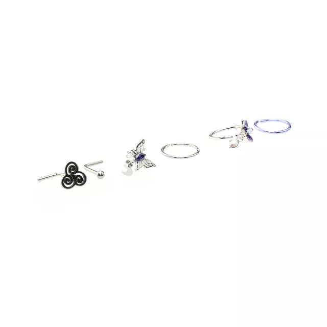 Multi-Pack CZ Butterfly Swirl Hoop Nose Rings and L-Bend Nose Rings 6 Pack - 20 Gauge at Spencer's