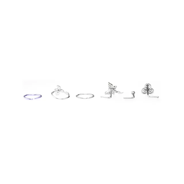 Multi-Pack CZ Butterfly Swirl Hoop Nose Rings and L-Bend Nose Rings 6 Pack - 20 Gauge at Spencer's