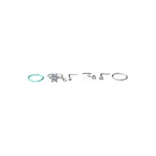 Multi-Pack CZ Heart and Flower Hoops and L-Bend Nose Rings 6 Pack - 20 Gauge at Spencer's