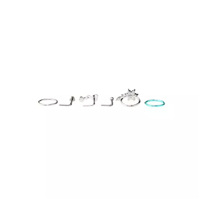 Multi-Pack CZ Heart and Flower Hoops and L-Bend Nose Rings 6 Pack - 20 Gauge at Spencer's