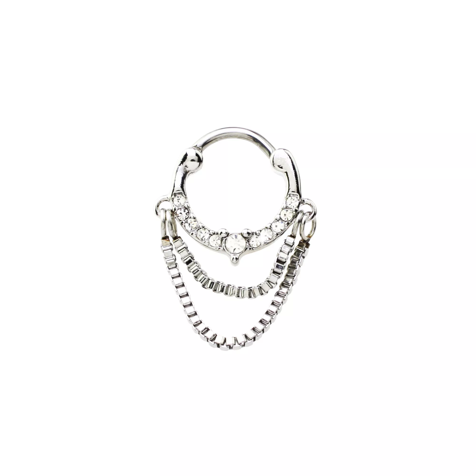 CZ Double Chain Dangle Clicker Septum Ring - 16 Gauge