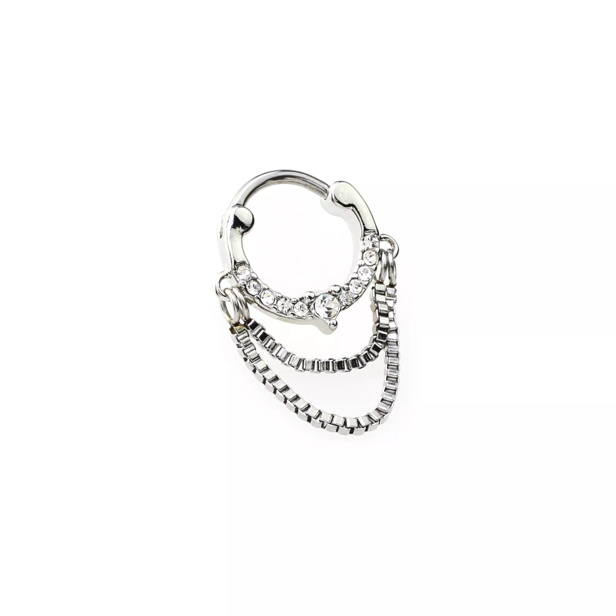 CZ Double Chain Dangle Clicker Septum Ring - 16 Gauge