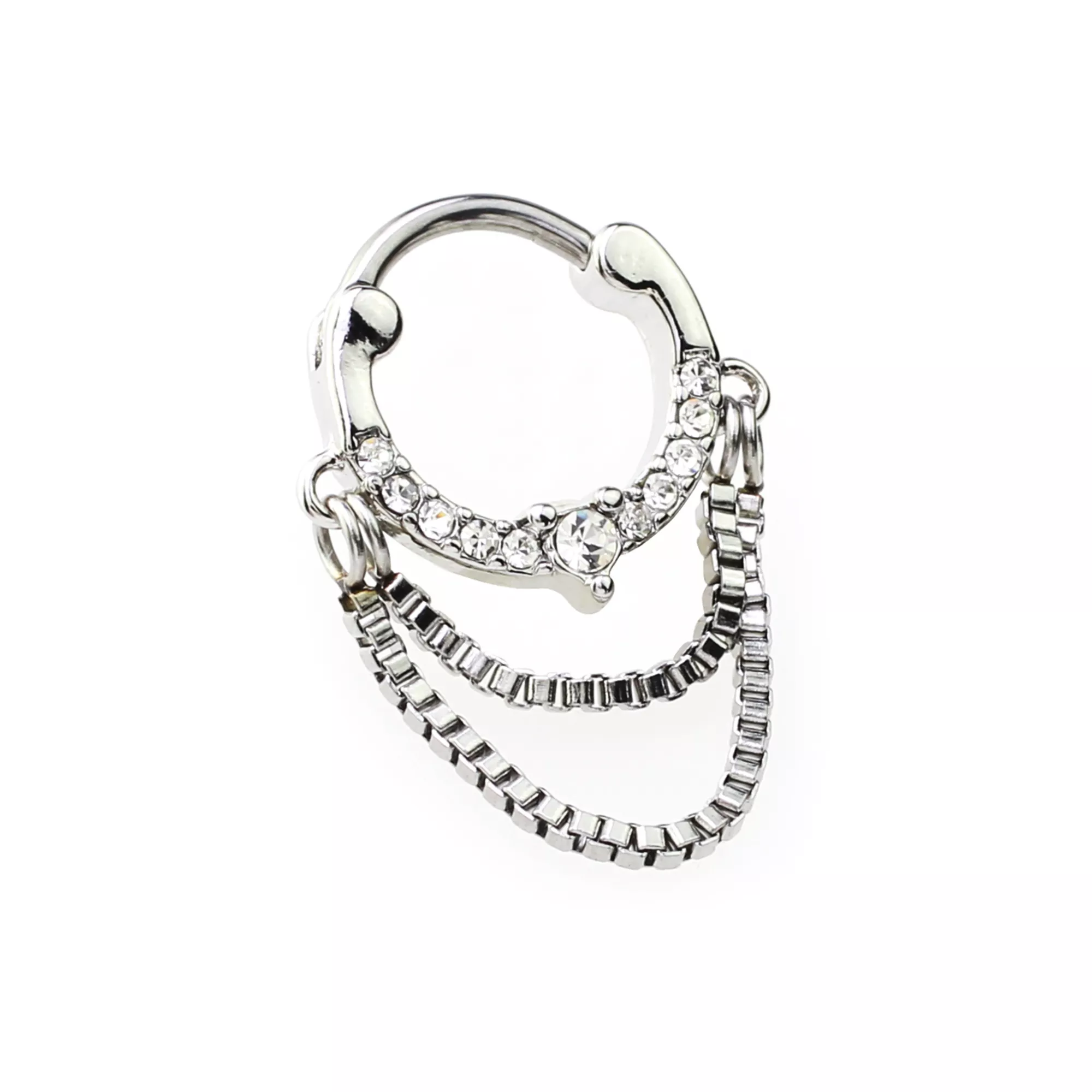 CZ Double Chain Dangle Clicker Septum Ring - 16 Gauge