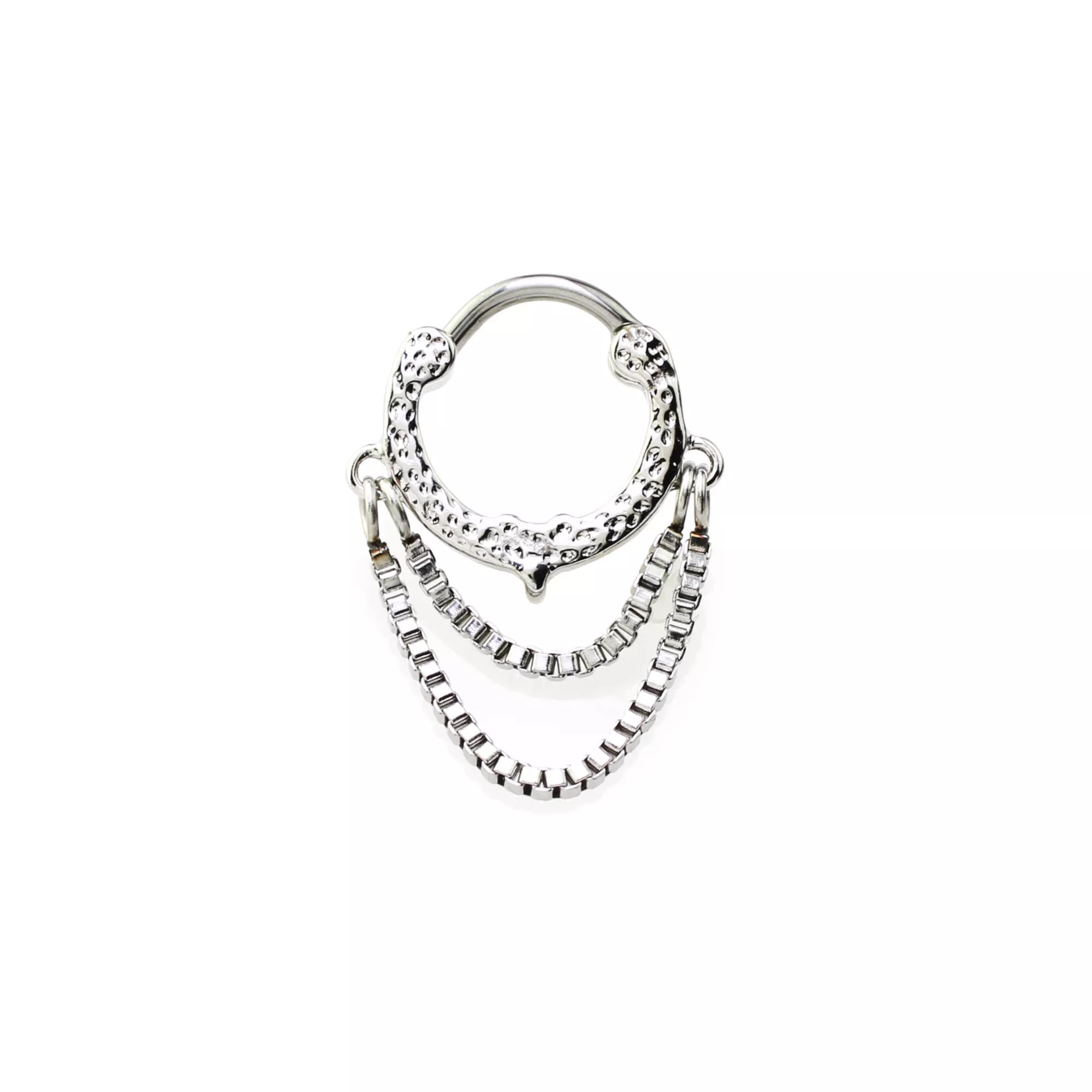 CZ Double Chain Dangle Clicker Septum Ring - 16 Gauge