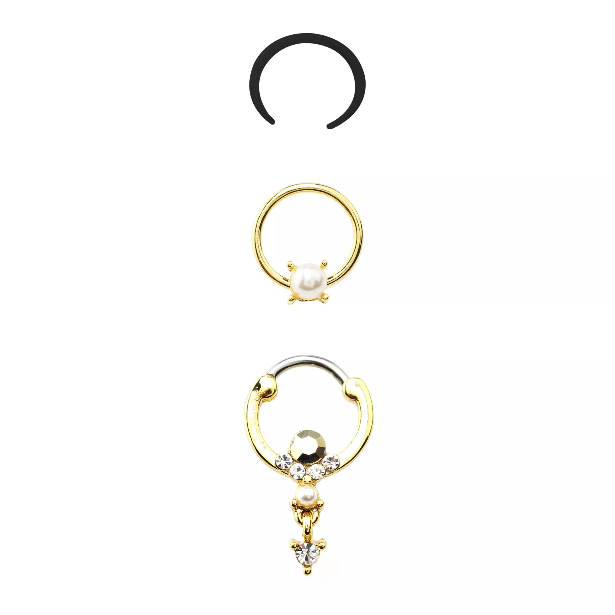 Multi-Pack CZ Goldtone Septum Clicker Retainer and Captive 3 Pack- 16 Gauge at Spencer's