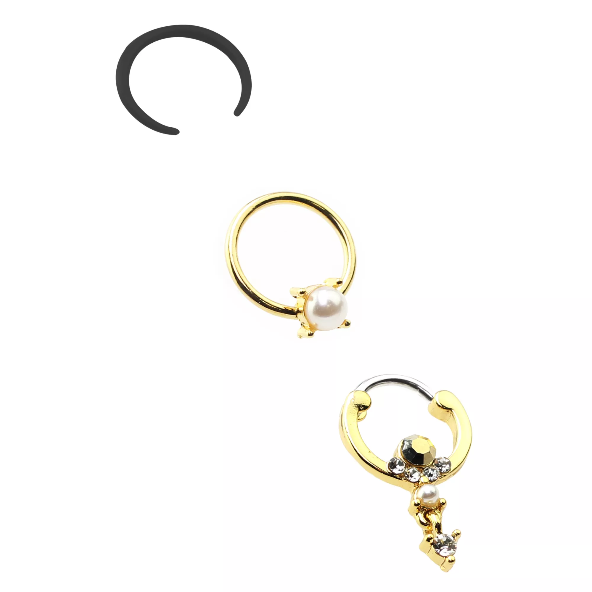 Multi-Pack CZ Goldtone Septum Clicker Retainer and Captive 3 Pack- 16 Gauge at Spencer's