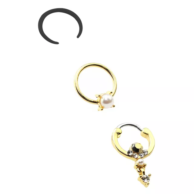 Multi-Pack CZ Goldtone Septum Clicker Retainer and Captive 3 Pack- 16 Gauge at Spencer's
