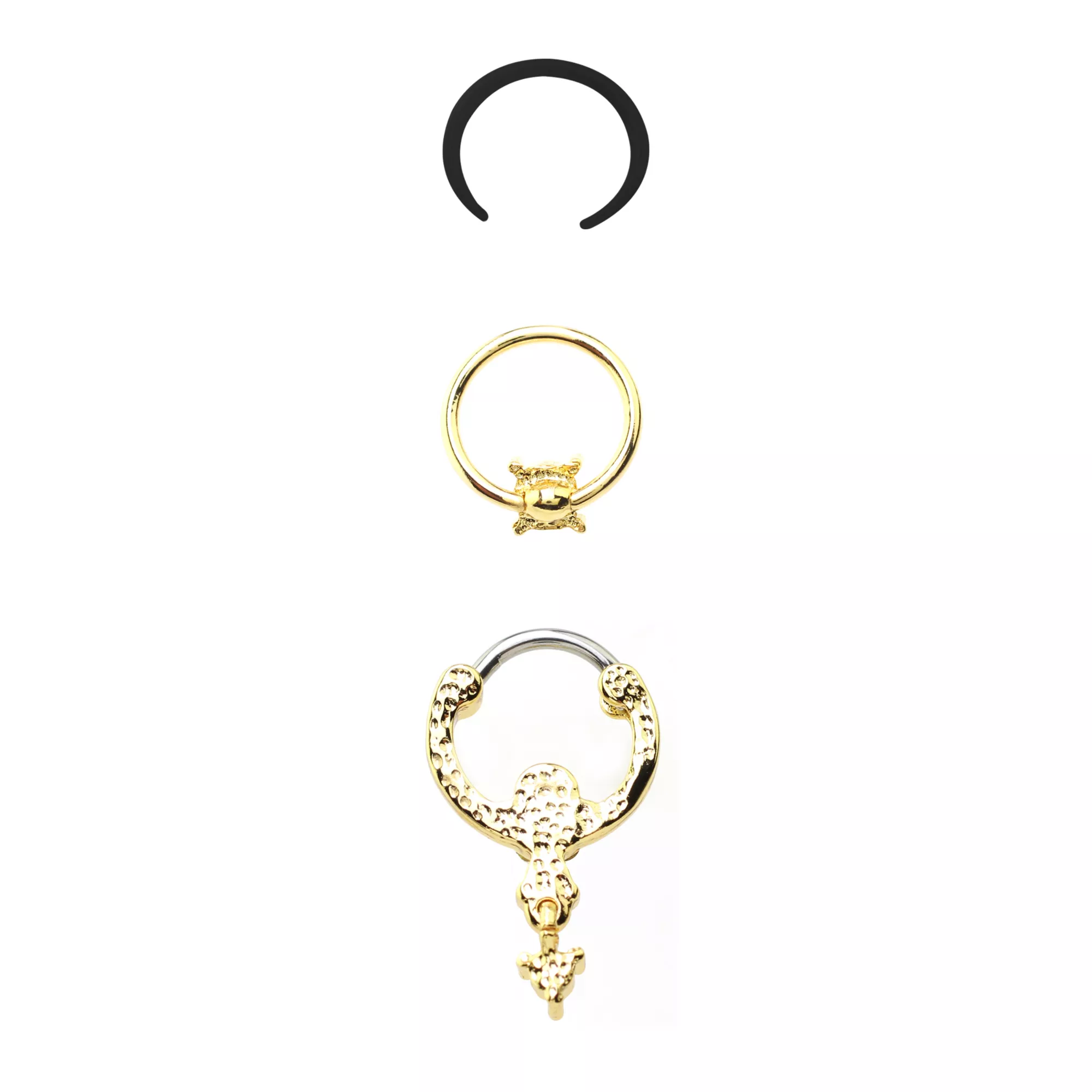 Multi-Pack CZ Goldtone Septum Clicker Retainer and Captive 3 Pack- 16 Gauge at Spencer's