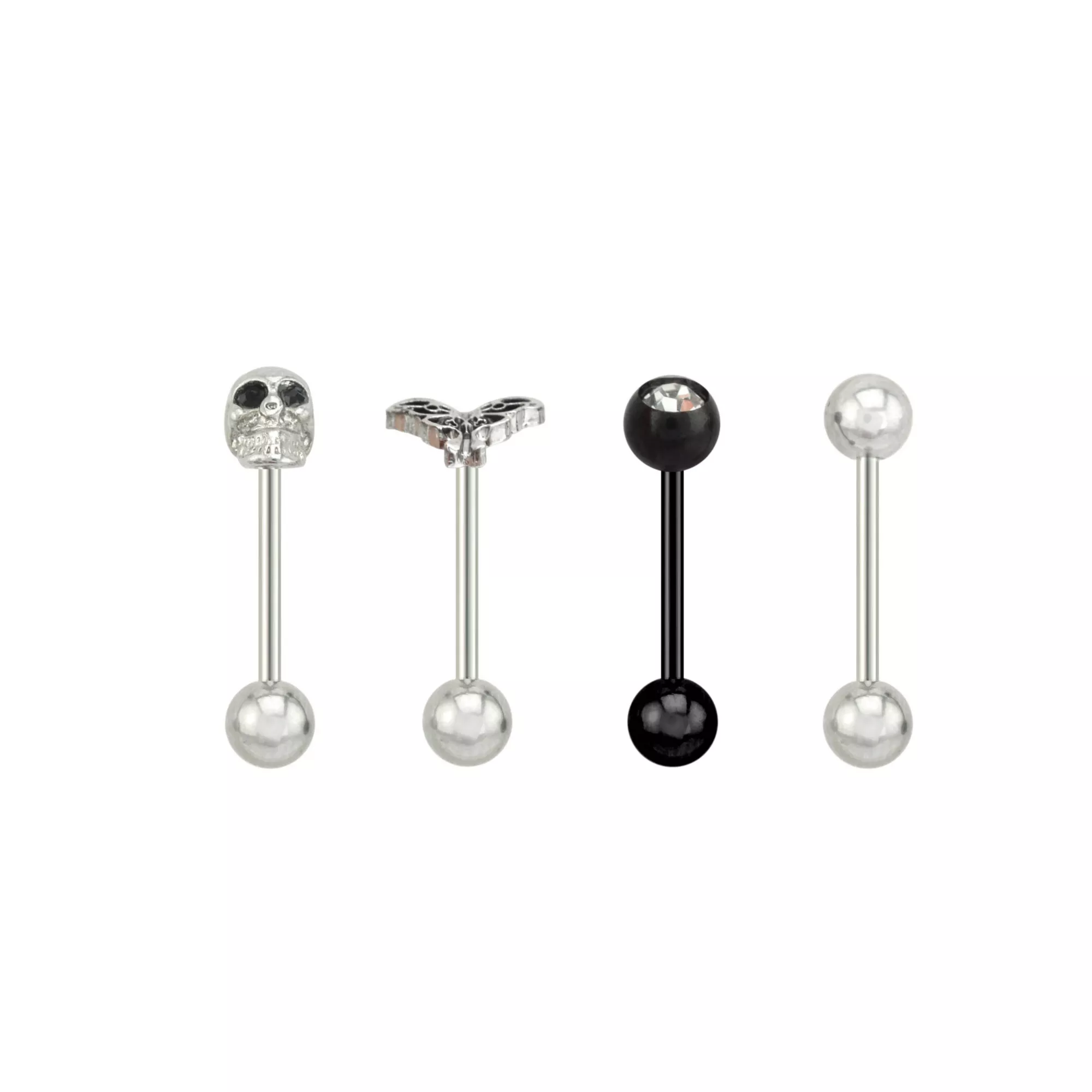 Multi-Pack CZ Skull and Moth Barbells 4 Pack - 14 Gauge