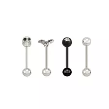 Multi-Pack CZ Skull and Moth Barbells 4 Pack - 14 Gauge at Spencer's