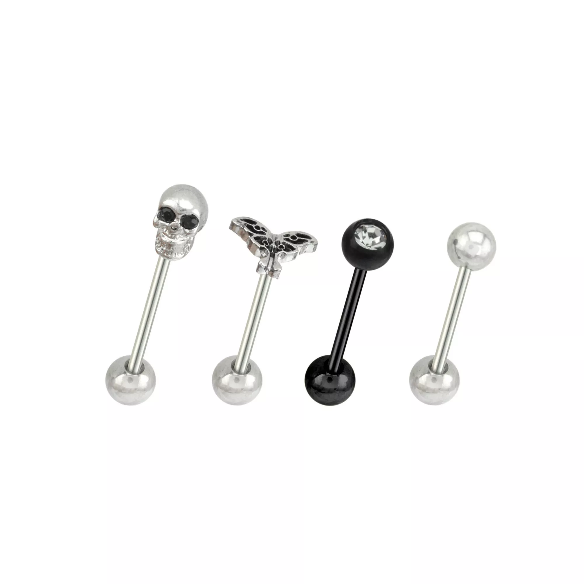 Multi-Pack CZ Skull and Moth Barbells 4 Pack - 14 Gauge at Spencer's