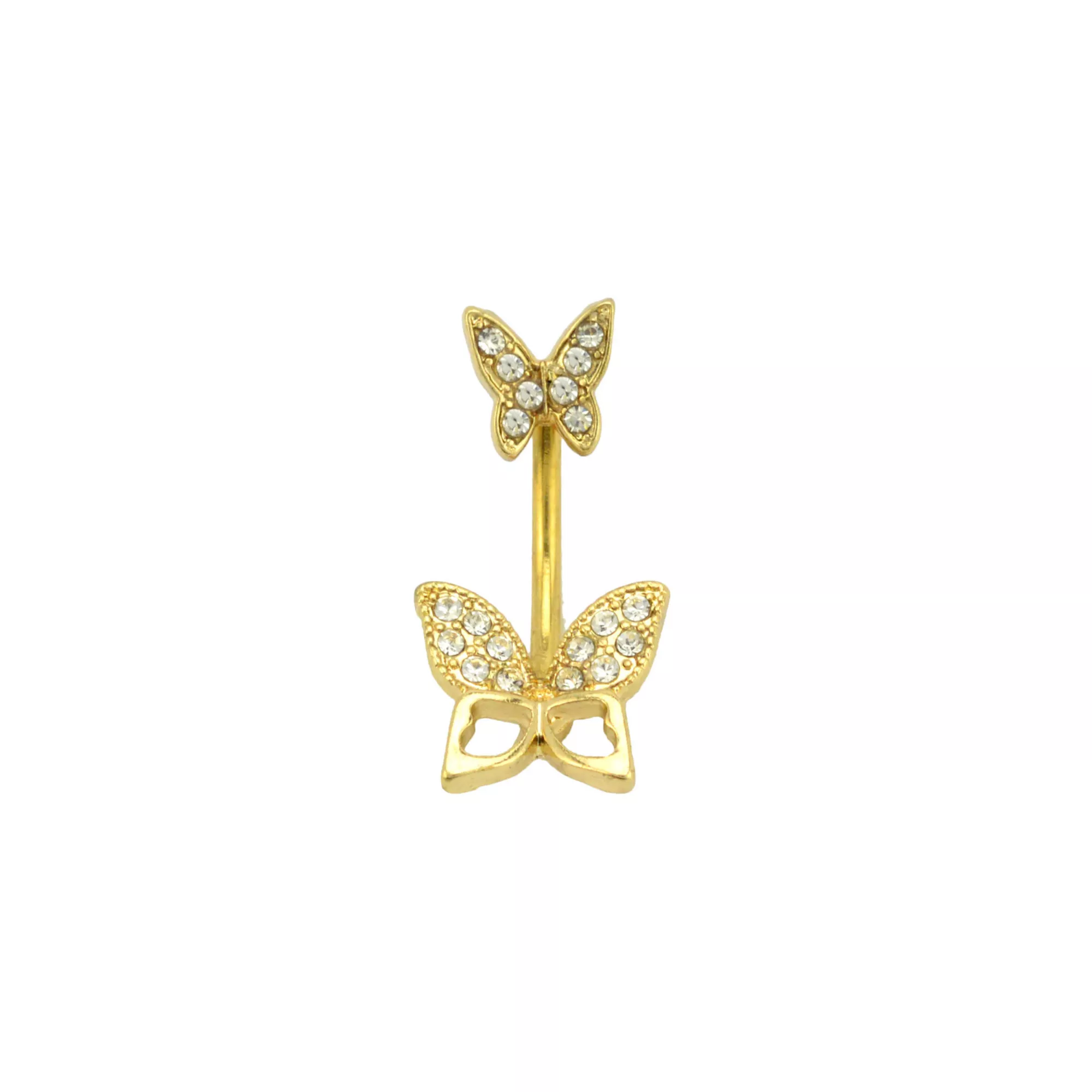 CZ Goldtone Double Butterfly Belly Ring - 14 Gauge at Spencer's