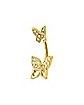 CZ Goldtone Double Butterfly Banana Belly Ring - 14 Gauge